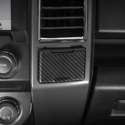 Vista 4 de Voodonala para Ford F150 2015-2020 Ribete de salida eléctrica central de fibra de carbono negro con tapa para encendedor para Ford F150 2015-2020