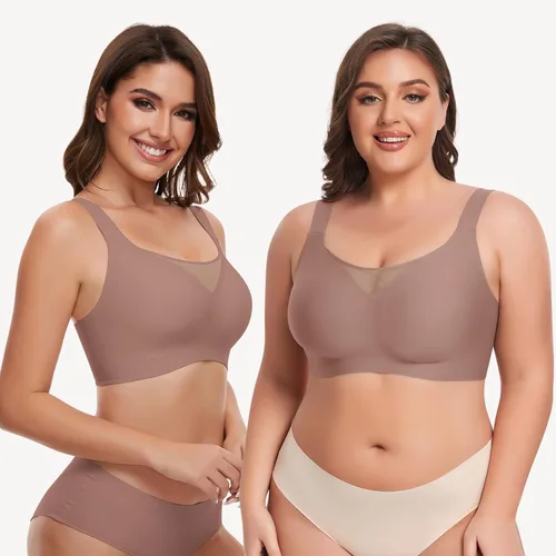 Vista 6 de WOWENY Wireless Minimizer Bras for Women V Neck Comfortable Adjustable Full Coverage Padded Bralettes Smoothing Bra