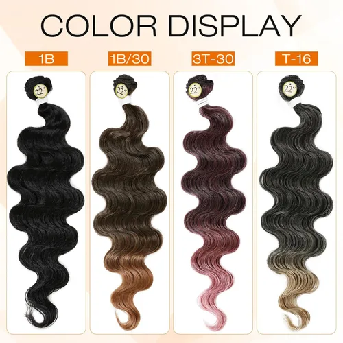 Vista 6 de HANNE Paquetes de cabello castaño mezclado con extensiones de cabello ondulado con cierre Sintético 18 "20" 22" con cierre de encaje, resistente