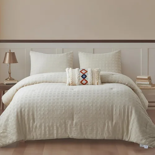Vista 10 de Simple&Opulence Juego de edredón 100% algodón tejido gofre, juego de ropa de cama de 3 piezas (1 edredón y 2 fundas de almohada), ligero, suave