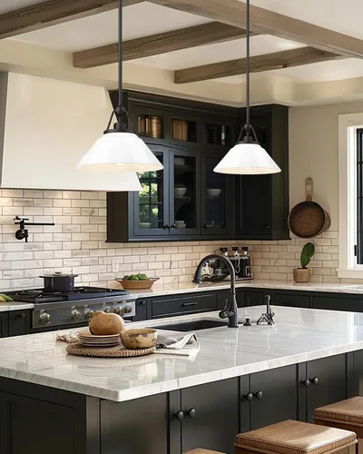 Vista 6 de HWH - Lámpara colgante blanca, moderna lámpara de isla de cocina de 12 pulgadas, iluminación colgante de 1 luz para comedor, escuela, metal negro