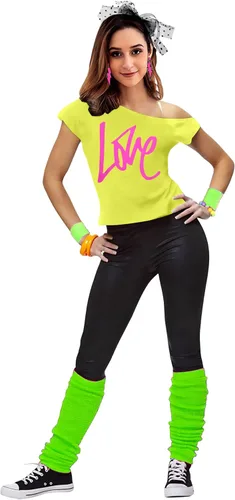 Vista 5 de Traje de los años 90 y 80 para mujer, camiseta de discoteca de fiesta temática de los años 80, tops con hombros descubiertos, parte superior vintage