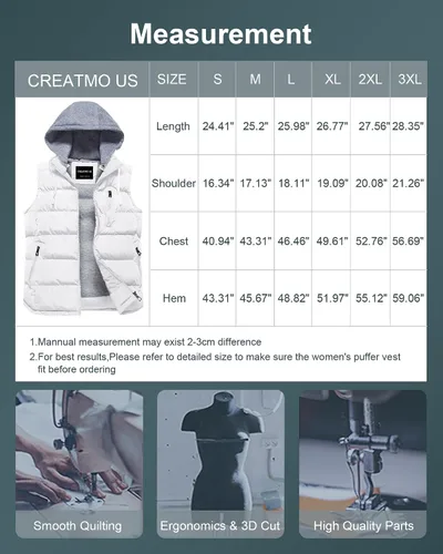 Vista 7 de CREATMO US Chaleco cálido para mujer, chaleco grueso acolchado sin mangas con capucha desmontable