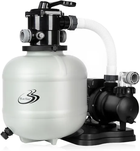 Vista 7 de BlueBay Bomba de filtro de arena de 13 pulgadas, 1/3 HP 1850 GPH con temporizador, válvula de 7 vías y cesta coladora para piscinas sobre el suelo