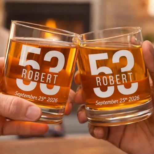Vista 6 de Juego de vasos de whisky grabados con diseño personalizado Vidrio para una sola ocasión para cumpleaños, Día del Padre o hitos