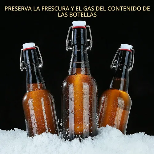 Vista 8 de YEBODA Botellas de vidrio con tapa oscilante ámbar de 16 onzas, tapas