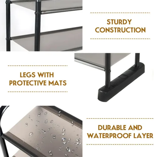 Vista 5 de Organizador de zapatos de 10 niveles, almacenamiento duradero para zapatos, estante grande para 30 pares, torre de zapatos con marco de metal