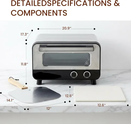 Vista 6 de Simple Deluxe Horno eléctrico para pizza de interior de 1600 W, 6 modos de cocción para pizza de 12 pulgadas, calentamiento rápido con control