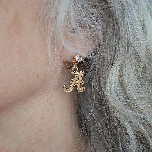 Vista 2 de Alabama Crimson Tide Lydia - Pendientes de oro con licencia UA, Oro, No es una piedra preciosa