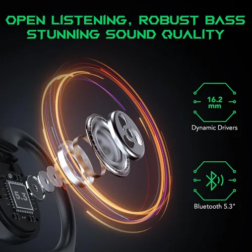 Vista 6 de Black Shark Auriculares Bluetooth de oreja abierta, Bluetooth 5.3 inalámbricos deportivos, cancelación de ruido, IPX6 impermeable, 0.06s de baja
