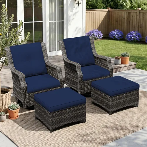 Vista 62 de Sofá de mimbre para patio al aire libre, sofá de 3 plazas, sofá de ratán con asiento profundo y cojines de olefina, respaldo alto, todo tipo de Beige