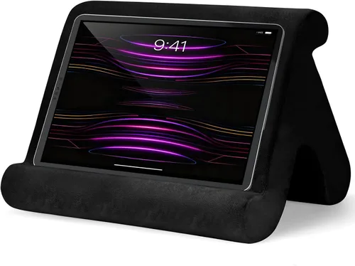 Vista 9 de Soporte universal multiángulo para tableta, soporte suave con soporte de teléfono negro para regazo, rodilla, sofá y cama, compatible con iPad Pro