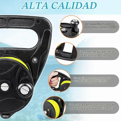 Vista 3 de Anclaje compacto de 150 pies para kayak con tapón de pulgar para buceo submarino de seguridad 150ft Strong Nylon Line, Easy Control Dive Reel