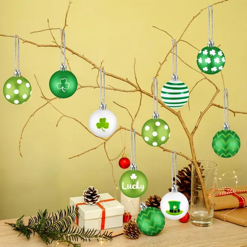 Vista 6 de Libima 40 adornos para árbol del día de San Patricio, decoración colgante del día de San Patricio, bolas de trébol irlandés, decoraciones