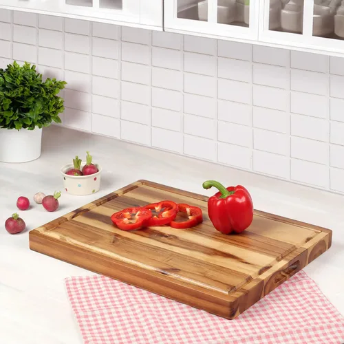 Vista 9 de Tabla de cortar de madera de acacia (17 x 13 x 1.5 pulgadas) y bloque de carnicero de madera, tabla de cortar, reversible multiusos para carne