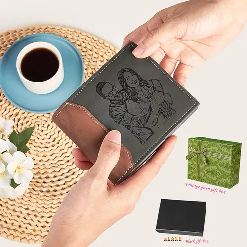 Vista 6 de TRISJEM Cartera minimalista para hombre, cartera personalizada, foto personalizada y nombre inicial, carteras para hombre, regalos para el día