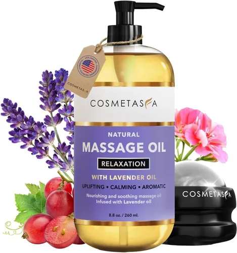 Vista 13 de Aceite de masaje nutritivo natural con rodillo de bola de masaje – Aceites terapéuticos de masaje de cítricos y coco con aceites esenciales