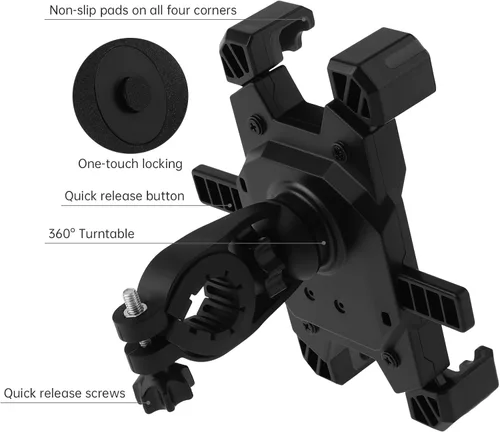 Vista 3 de Soporte universal para teléfono para bicicleta, compatible con teléfonos inteligentes de 4.7 a 6.8 pulgadas, ajustable, a prueba de golpes, fácil