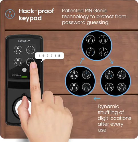 Vista 3 de Lockly Smart Lock modelo 7S, cerradura de puerta inteligente Bluetooth, entrada sin llave con teclado digital PIN Genie®, cerrojo de bloqueo