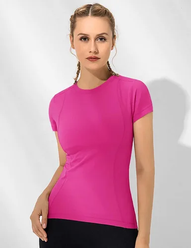 Vista 2 de Loovoo Paquete de 2 camisas de entrenamiento para mujer, manga larga, manga corta, compresión atlética, ajuste seco, yoga, gimnasio