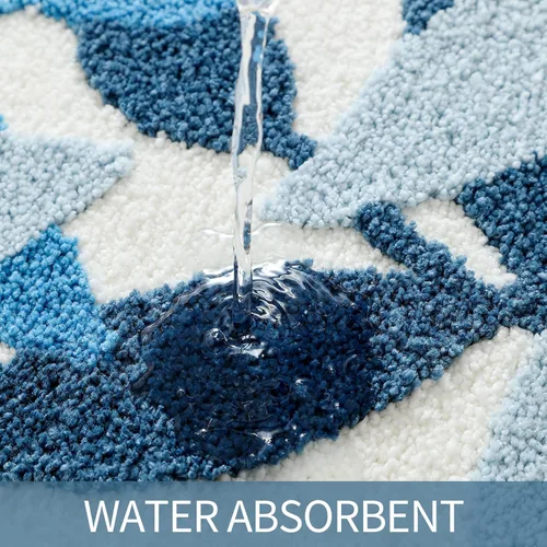 Vista 5 de Gibelle Alfombra de baño azul, antideslizante, fuerte y absorbente de agua, tapete de baño de microfibra de felpa, lavable a máquina, tapete
