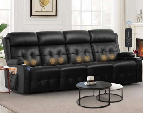 Vista 30 de Sofá reclinable manual de dos plazas, sofá reclinable de pared con masaje, puertos USB y tipo C, almacenamiento, portavasos, sofá RV para sala