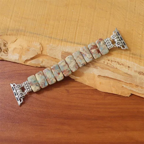 Vista 6 de Natural Stone Imperial Jasper Bracelet Beaded-Bands Compatibe with iWatch Series11 10 9 8 7 6 5 4 3 2 1, Handmade Elastic Stretch Beaded Strap For