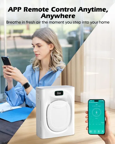 Vista 5 de JVO Purificador de aire para el hogar de mascotas – Cubre habitación grande de 2400 pies cuadrados, con filtro lavable y pantalla PM2.5, filtro