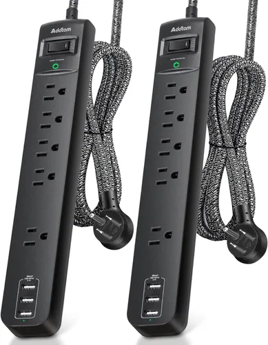 Vista 10 de Paquete de 2 Regletas Cortas con Protector de Sobretensiones - Addtam Regleta USB C, Cable de Extensión Plano de 3 pies con 5 Enchufes Ampliamente