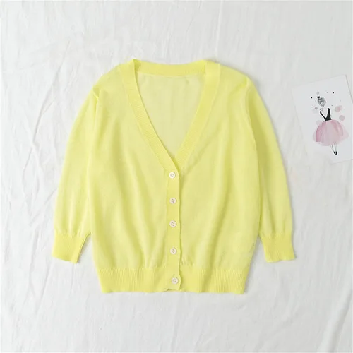 Vista 2 de Camisa niñas pequeñas abrigos cárdigan manga larga botones fino Tops niños chaquetas cuello en V sólidas, H1-amarillo, Mochilas Tradicionales