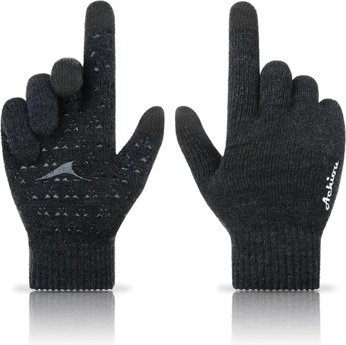 Vista 10 de Achiou Winter Gloves for Men and Women, Touchscreen Soft Knit Gloves Camello almendra