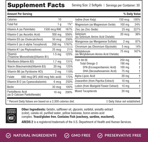 Vista 6 de EyePromise Vitamina multivitamina + ojo – Fórmula expandida de salud ocular con corazón completo, cerebro, cabello, piel y salud general – 30 días