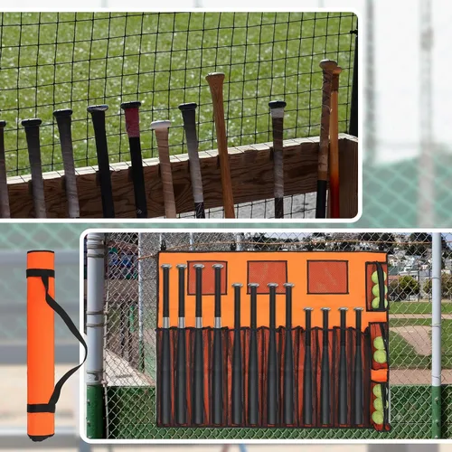 Vista 5 de Woanger Organizador para 15 jugadores y 12 bolsas colgantes para bate colgantes, bolsa colgante para casco de béisbol, soporte para bates de béisbol