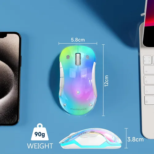 Vista 8 de memzuoix Mouse inalámbrico de 2.4G con cubierta personalizable y LED de 9 colores, ergonómico recargable, 1400 DPI, 5 botones, receptor USB para Azul