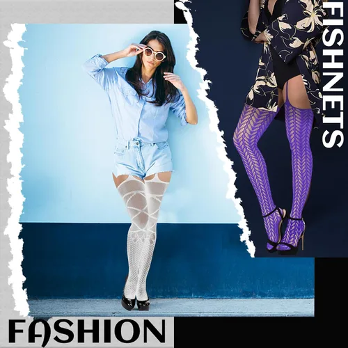 Vista 5 de Justay 6 Pairs Womens Fishnet Thigh High Stockings High Waist Fishnet Stockings Suspender Pantyhose Stockings for Women