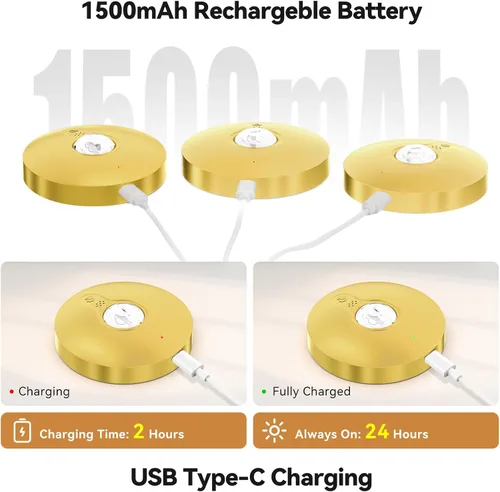Vista 5 de Luces LED recargables con control remoto, paquete de 3 luces magnéticas para debajo del gabinete, luces LED accionadas a pila de 1500mAh