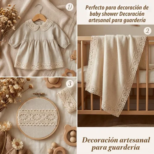 Vista 4 de IDONGCAI Cinta de encaje de ganchillo de algodón vintage de 20 yardas, cinta de encaje festoneada beige de 0.9 pulgadas de ancho para manualidades