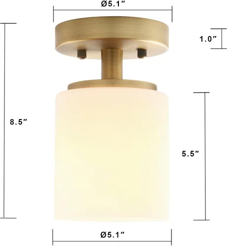 Vista 5 de Pathson Lámpara de techo moderna con pantalla de vidrio blanco, lámpara de techo semiempotrada de 1 luz para pasillo, loft, cocina, bar Antiguo