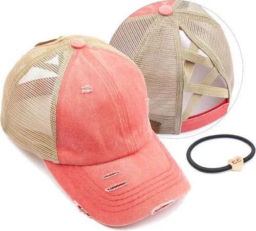 Vista 75 de C.C Gorra de béisbol de malla con diseño de estrella brillante, gorra de camionero ajustable para moño o cola de caballo Una banda elástica-negro
