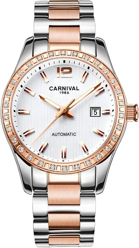 Vista 12 de TEINTOP Carnival Reloj mecánico automático para mujer con correa de acero inoxidable
