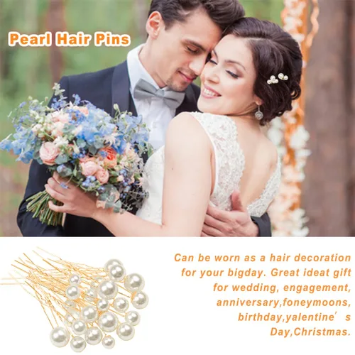 Vista 6 de ELANE 38 Pcs Pearl Hair Pins for Wedding Hairstyles, Bridal Hair Accessories, Hair Accessories for Women and Girls (Gold)