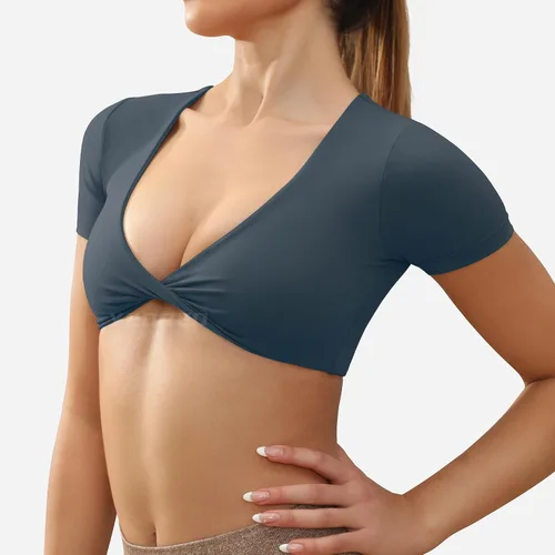 Vista 3 de YEOREO Kyla Workout Crop Tops for Women Short Sleeve Twist Front Crop Tank Top Padded Sports Bra Casual Shirts
