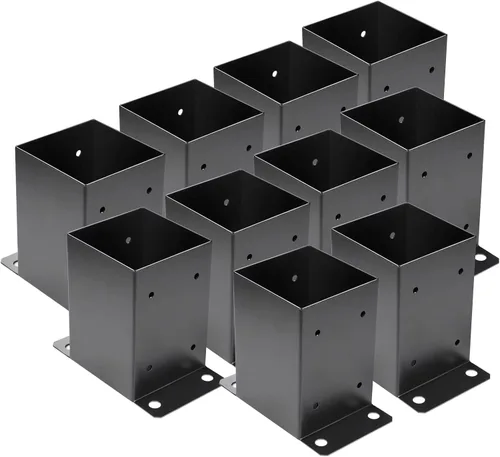 Vista 12 de Base de poste de 4 x 4, 2 piezas, tamaño interior de 3.6 x 3.6 pulgadas, soportes de poste de metal resistente con recubrimiento en polvo negro