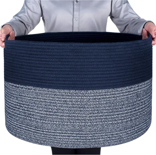 Vista 10 de MINTWOOD Design Canasta decorativa extra grande de 22 x 14 pulgadas de cuerda de algodón tejida para almacenamiento de mantas, cesta para la sala