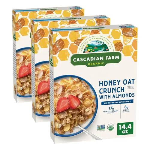 Vista 10 de Cascadian Farm Honey Oat Crunch con Almendras, Cereal Orgánico, Hecho con Grano Entero, 14.4 oz Contains Kernza Grain to Help Mitigate Climate