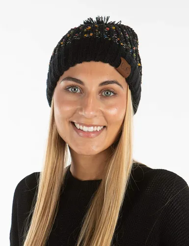 Vista 4 de Funky Junque Gorro de punto de confeti para mujer, con pompón, de felpilla, para invierno