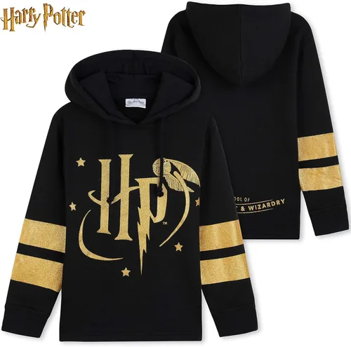 Vista 6 de Harry Potter Sudadera con capucha para niñas y adolescentes Hogwarts suave negrodoradorojo con cremallera