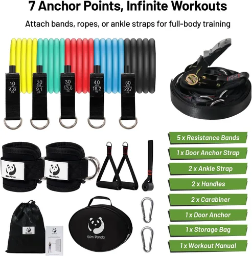 Vista 2 de Slim Panda Door Anchor Strap for Resistance Bands, Door Exercise Equipment with Ratchet Adjust Tighten, Multi Point Anchor Gym Attachment, Portable