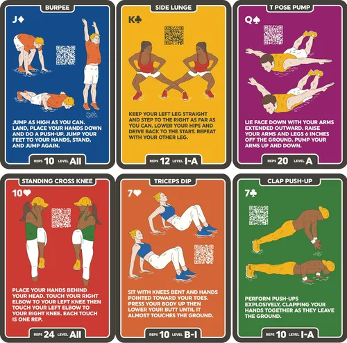Vista 3 de Tarjetas de ejercicio: juego de 52 cartas para entrenamiento corporal de fuerza y peso (versión en inglés) Diseñado por un experto en fitness
