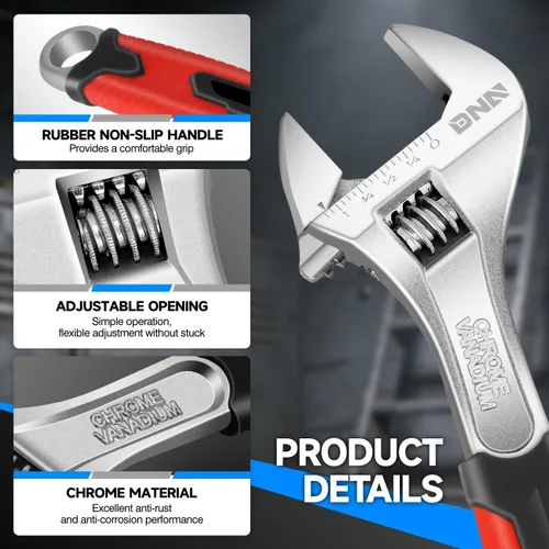 Vista 3 de DNA Motoring TOOLS-00048 - Llave inglesa ajustable, 1 par, 6 y 10 pulgadas, herramienta de reparación automotriz de acero vanadio con mordazas
